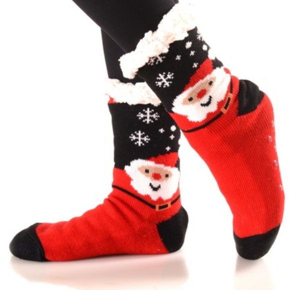 Santa Snowflake Sherpa Lined Slipper Socks - Picture 2 of 2